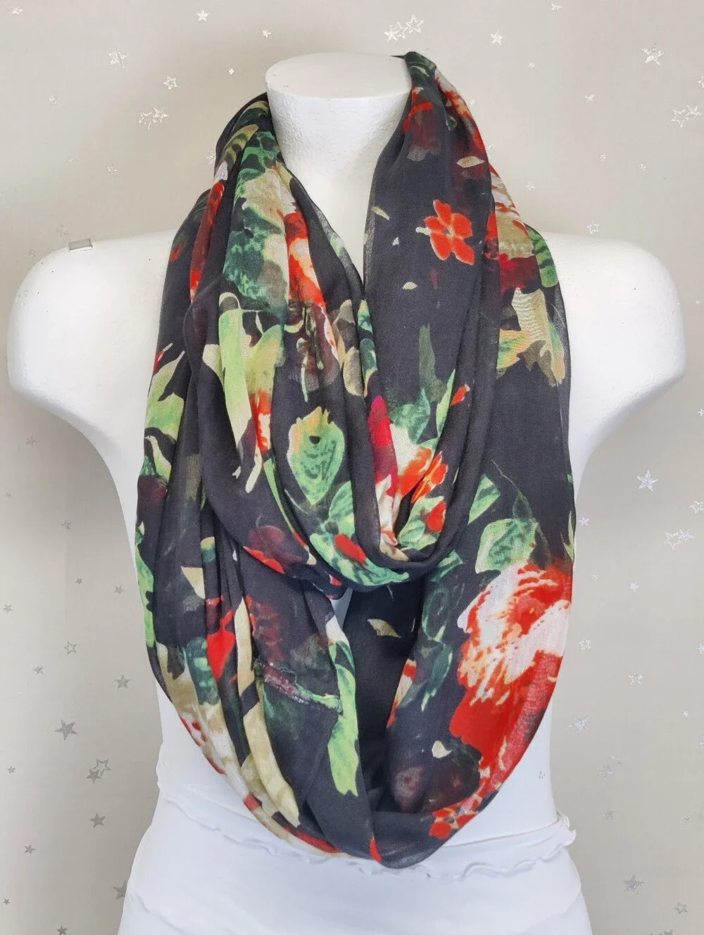 Naturally Knotty 100% Modal Oversized Floral Scarf Wrap Black Red 42x78